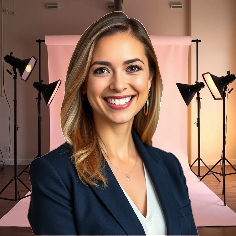 Female portrait · warm studio backdrop