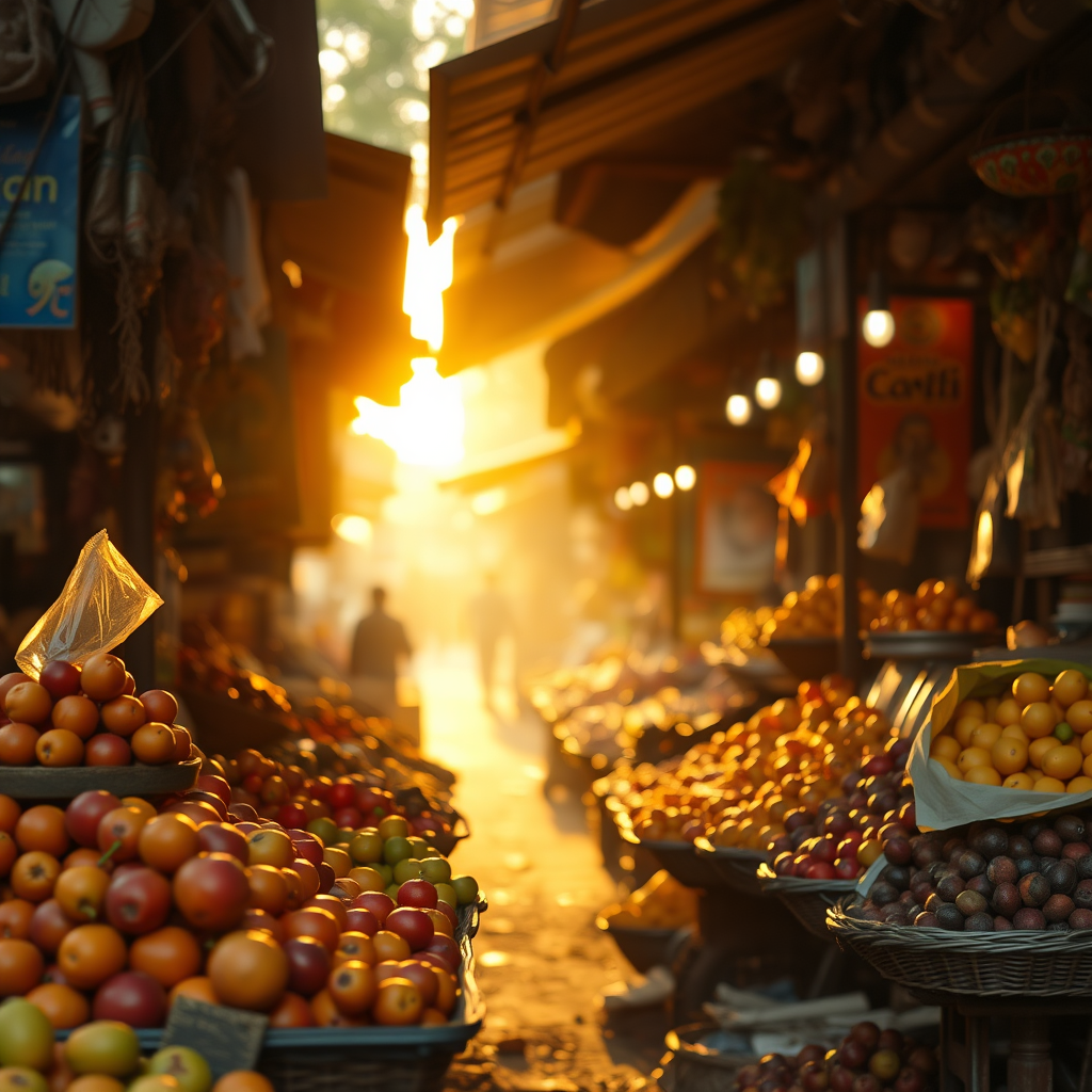Photoreal · Indian street market at golden hour