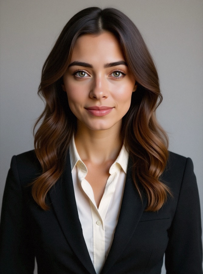 AI headshot: corporate portrait, soft studio light (synthetic person)